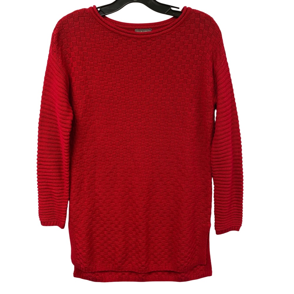 Vince Camuto Women XS Red Textured Oversized Cozy Knit Pullover Weather Sweater